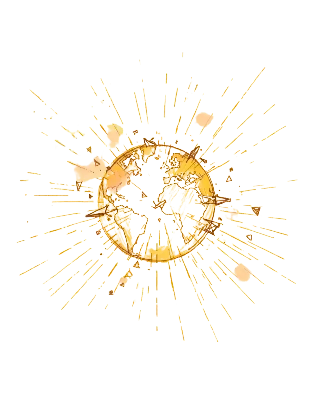 Globe splintering in light brown and pastel yellow.