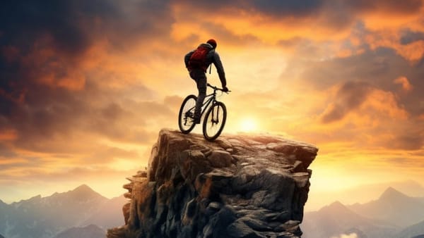 Biker at the peak of a mountain top.